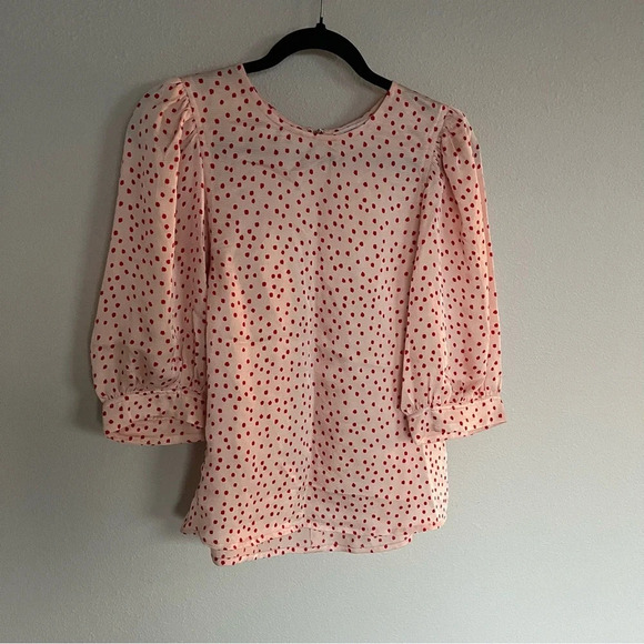 Samsoe & Samsoe Celestina Pearl Drops Blouse Satin Pink Red Print Medium - Picture 2 of 12